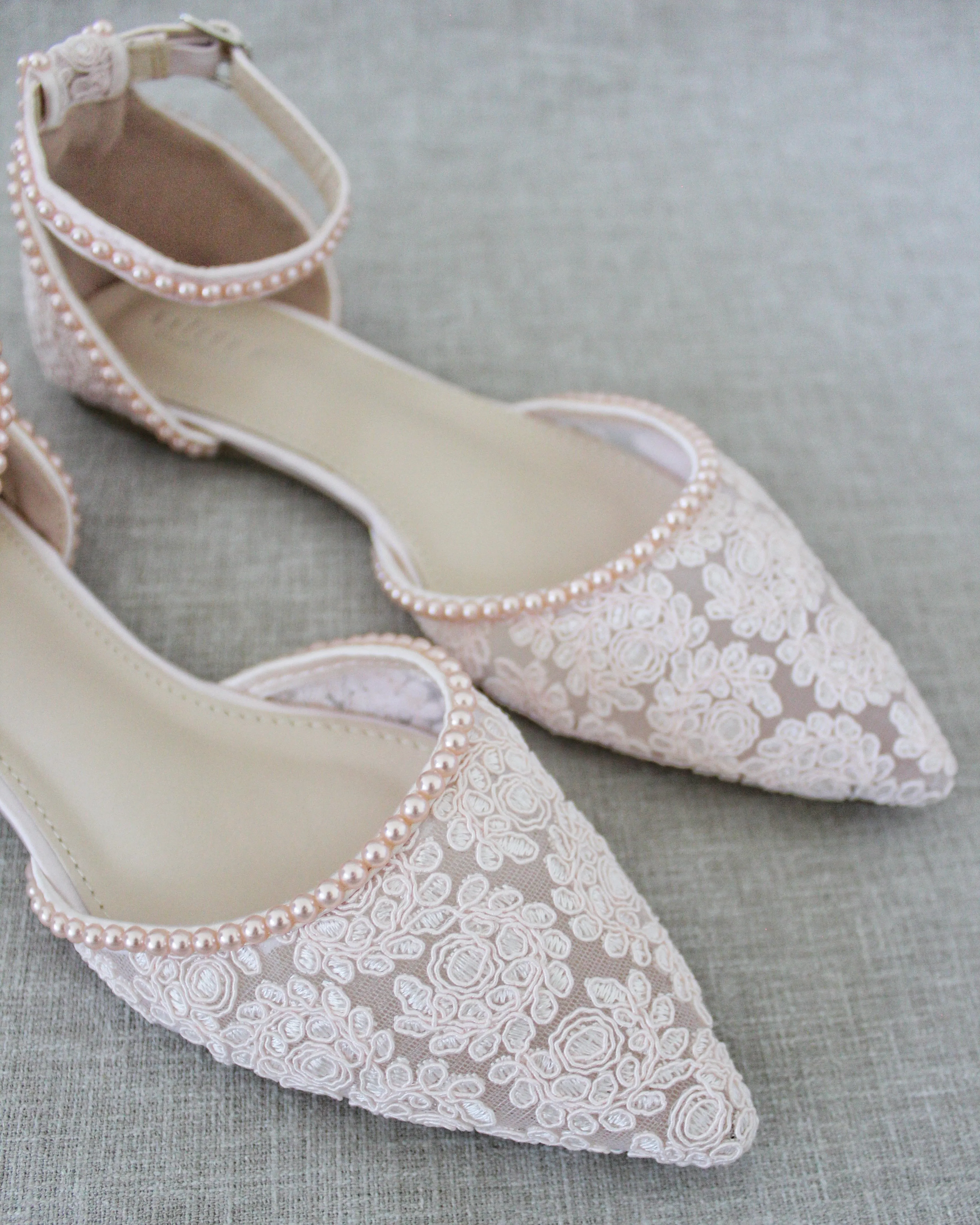 Crochet Lace Pointy Toe with Mini Pearls