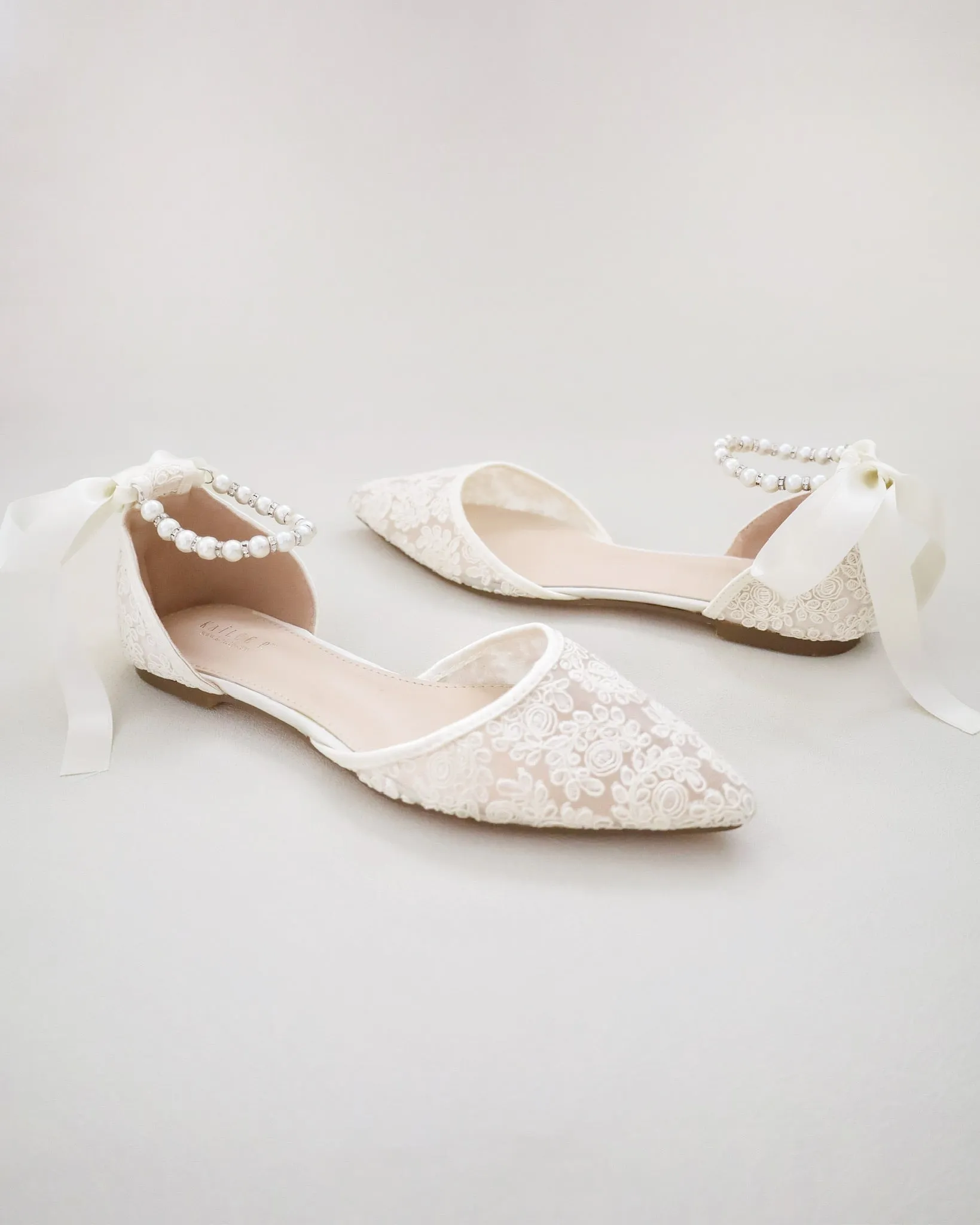 Crochet Lace Pointy Toe with Pearls Ankle Strap