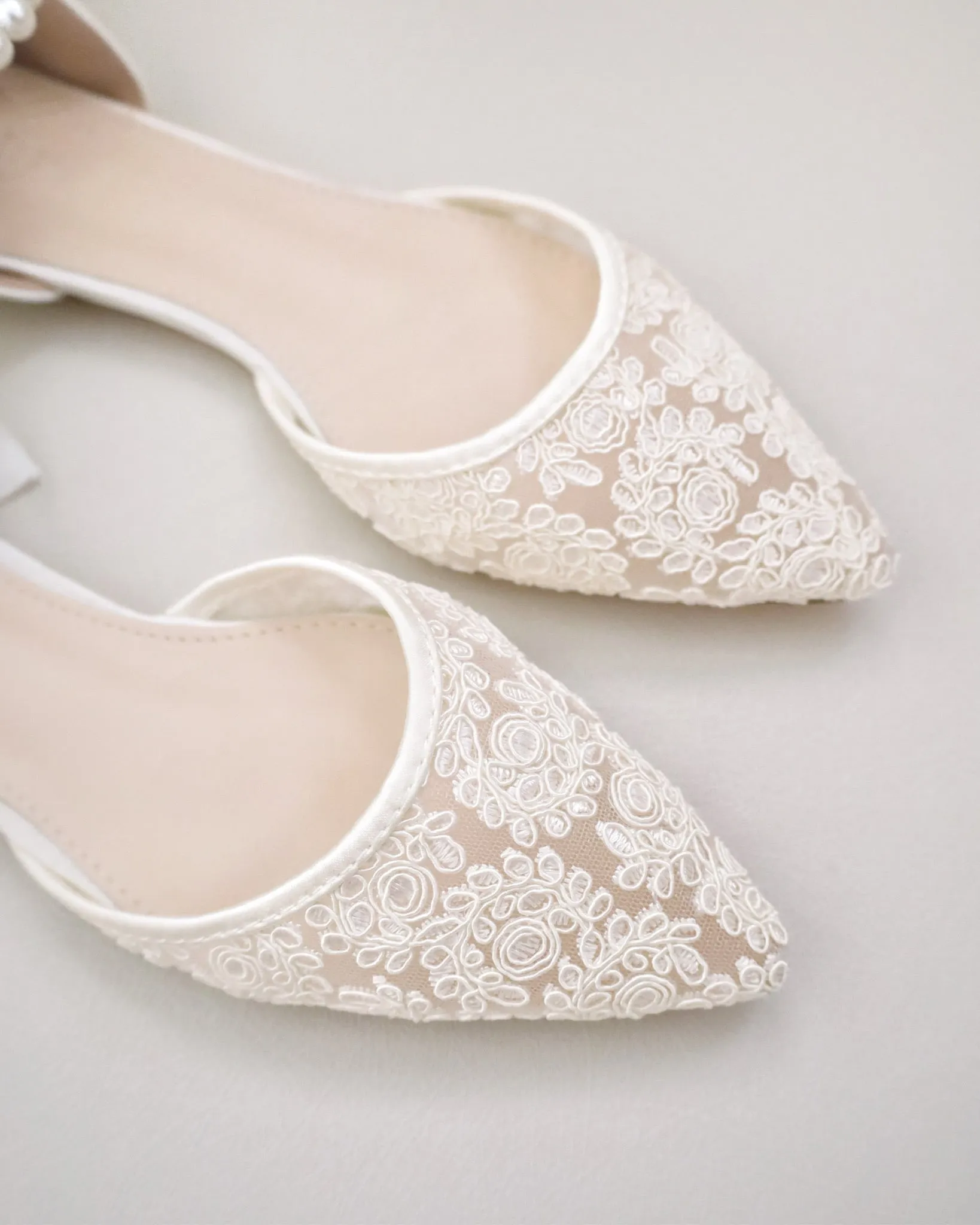Crochet Lace Pointy Toe with Pearls Ankle Strap