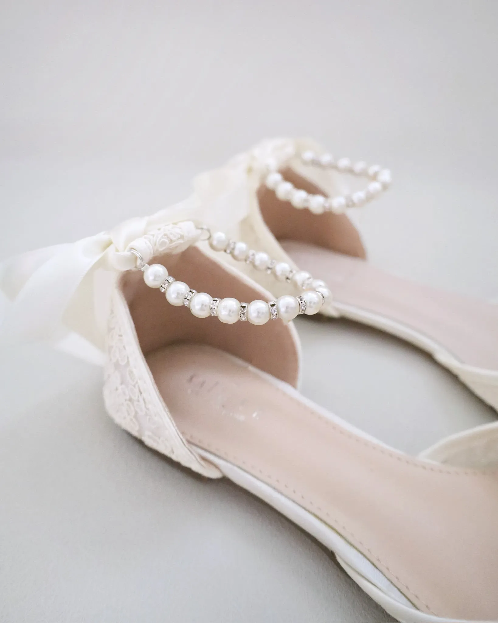 Crochet Lace Pointy Toe with Pearls Ankle Strap