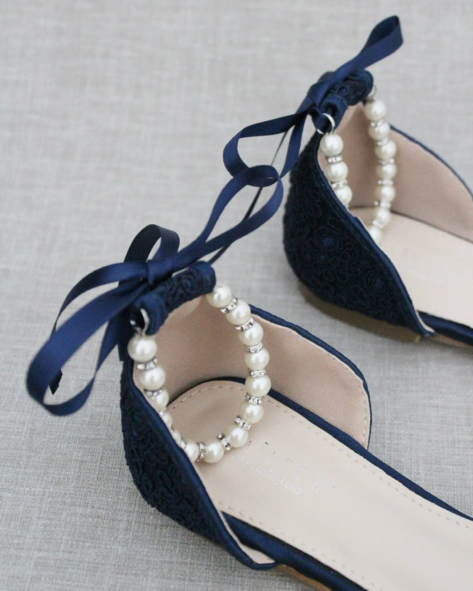 Crochet Lace Pointy Toe with Pearls Ankle Strap