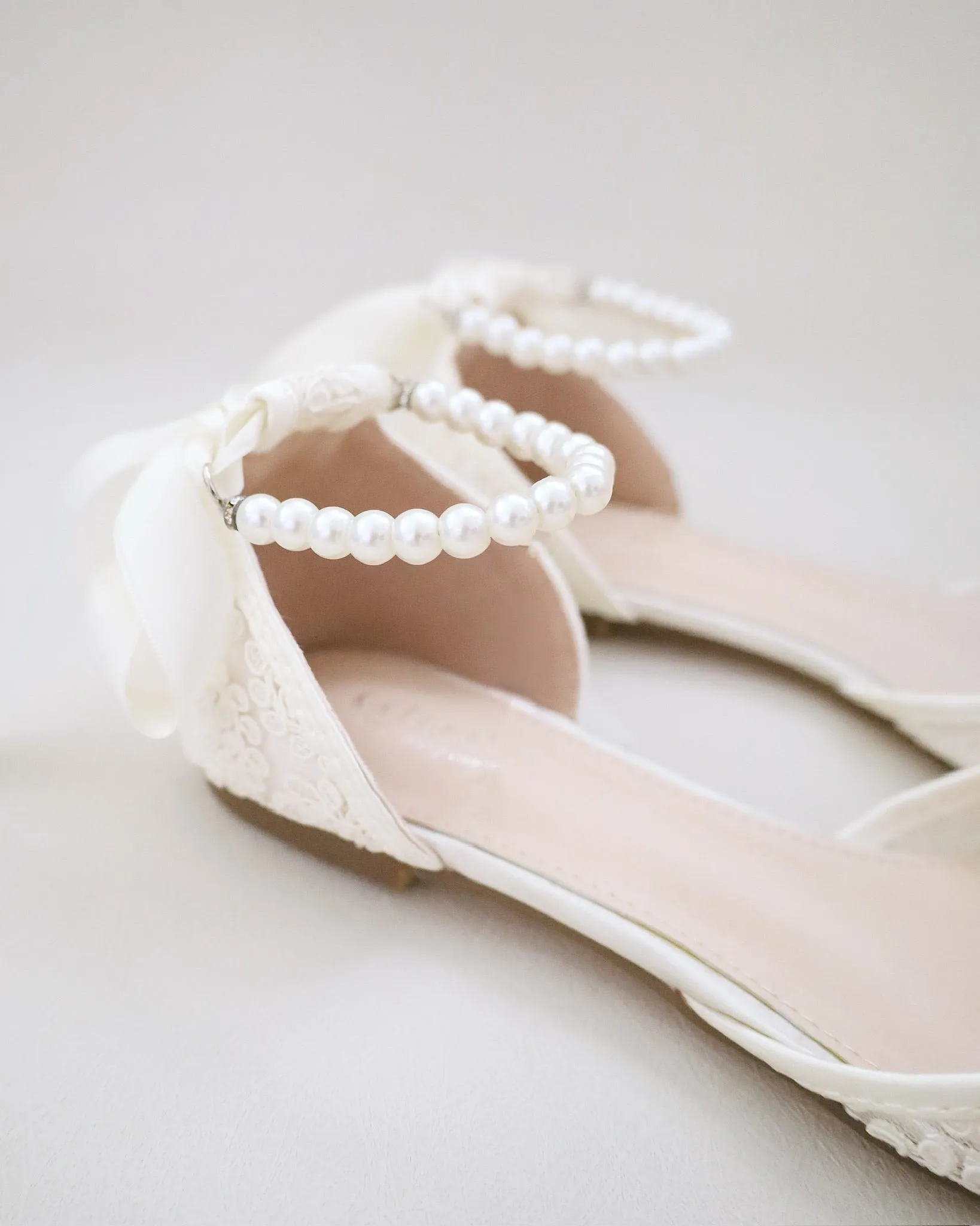 Crochet Lace Pointy Toe with Pearls Ankle Strap