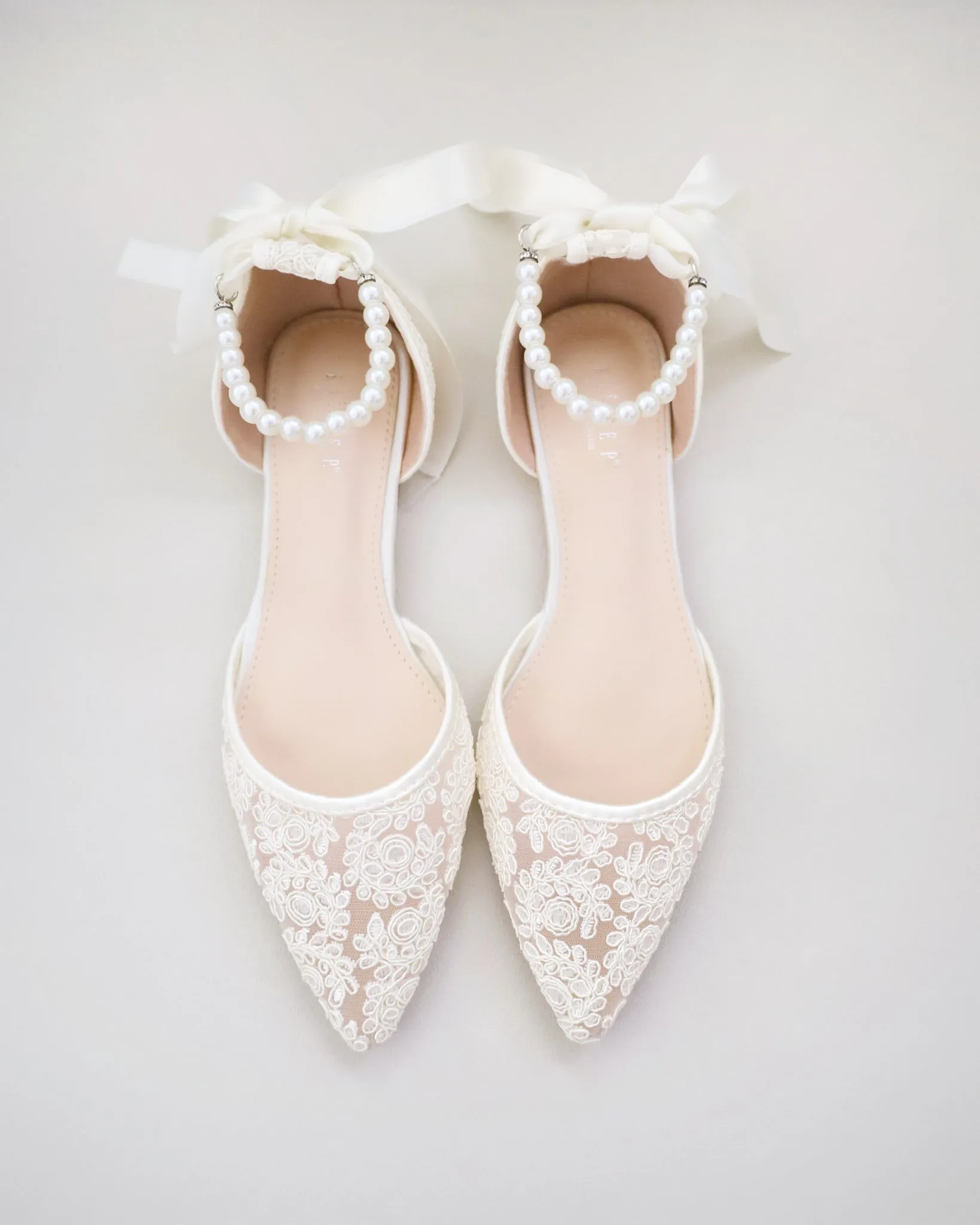 Crochet Lace Pointy Toe with Pearls Ankle Strap