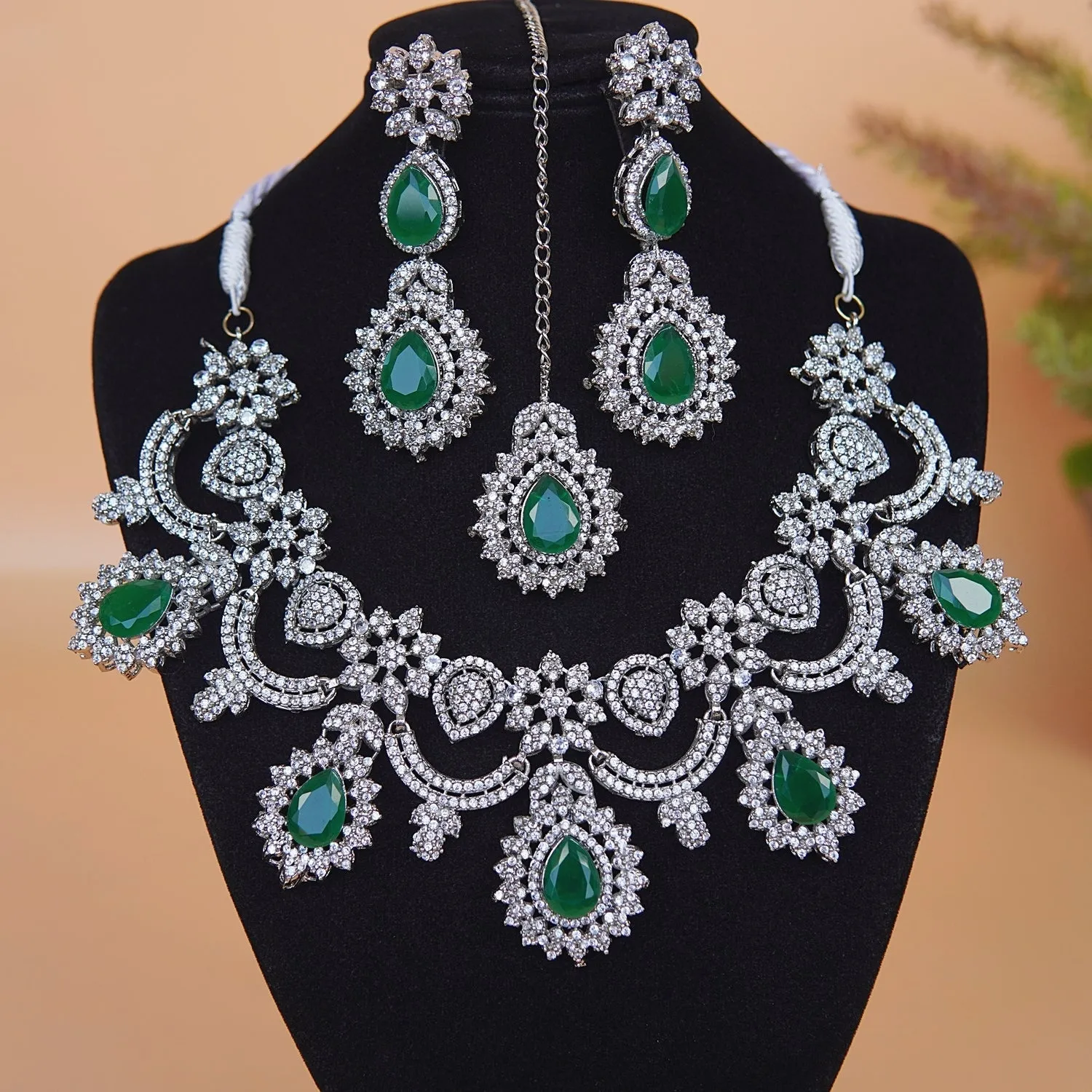 Cubic Zirconia Semi-Bridal Necklace Set