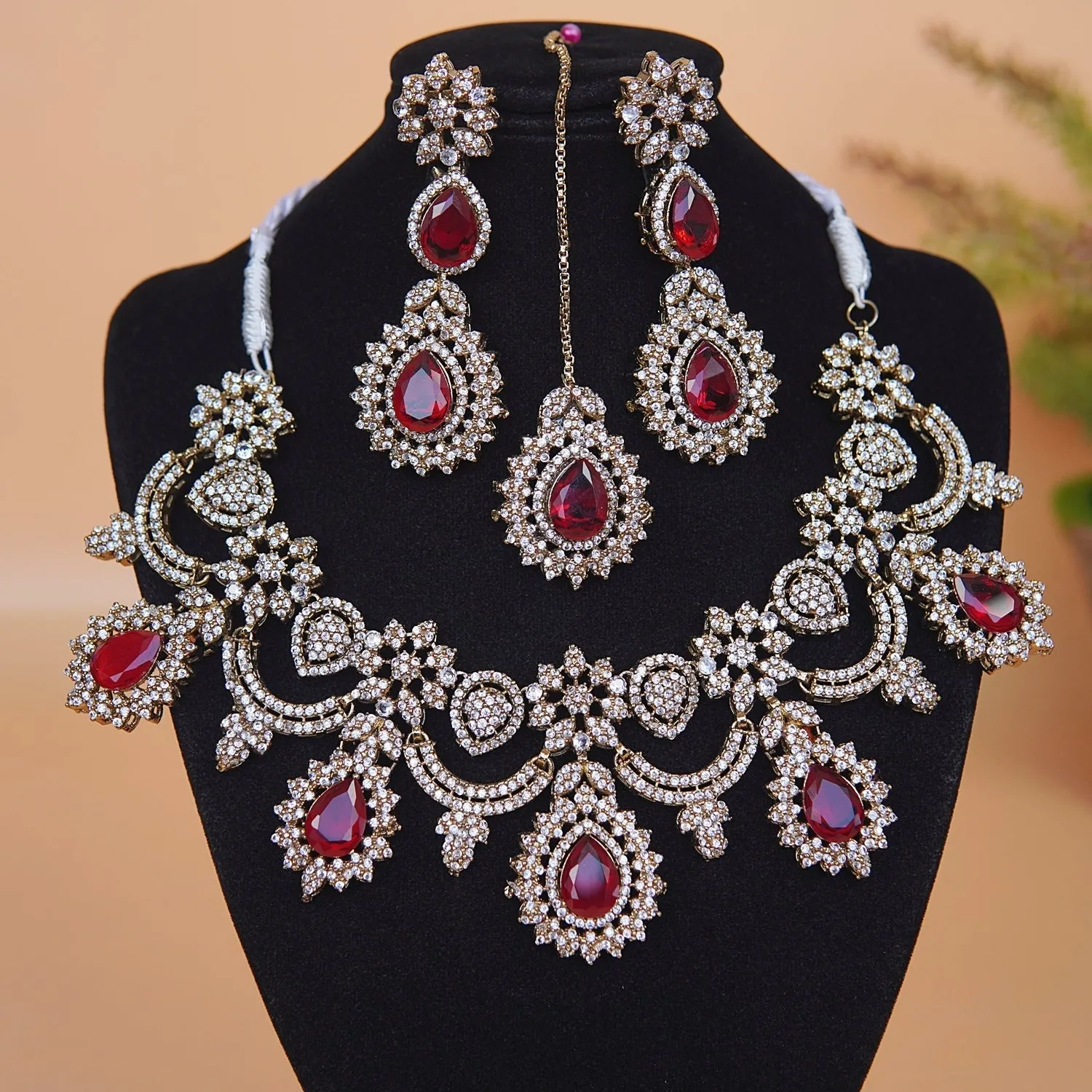 Cubic Zirconia Semi-Bridal Necklace Set