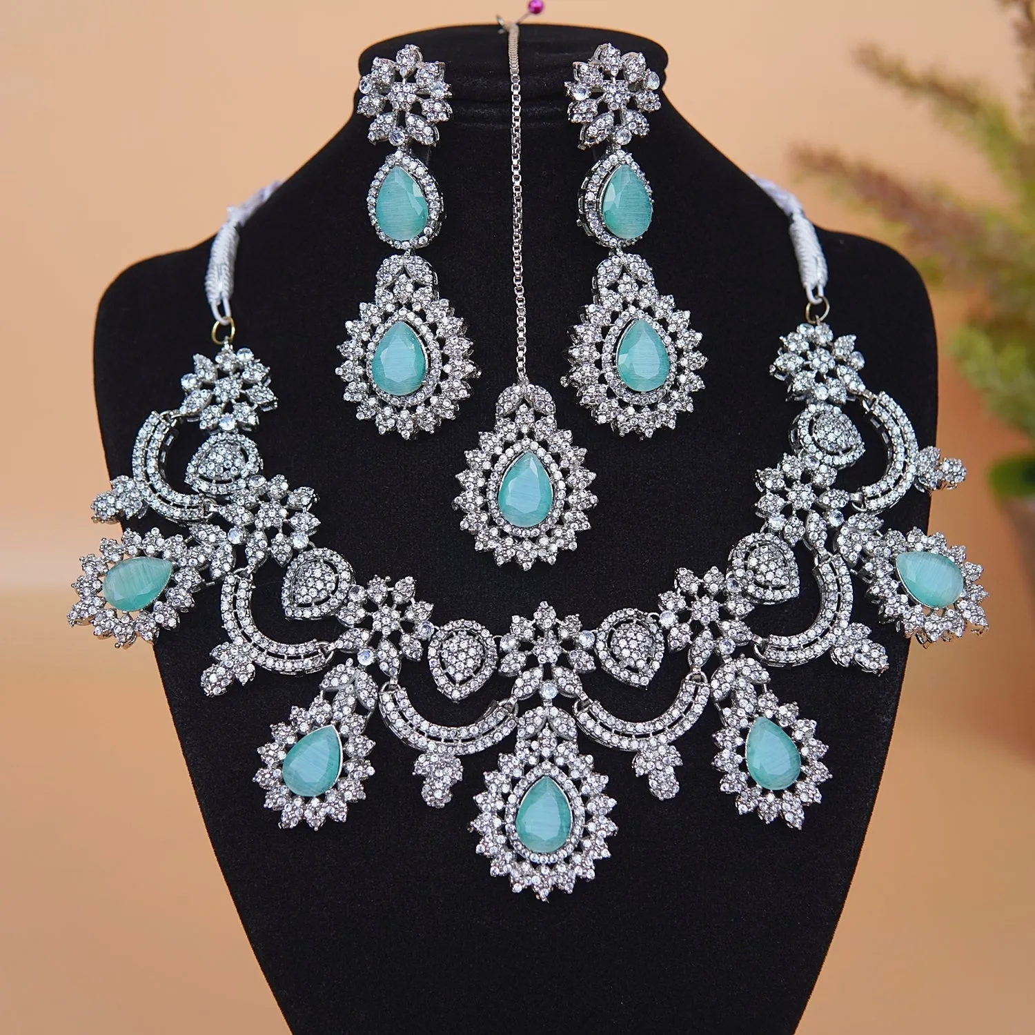 Cubic Zirconia Semi-Bridal Necklace Set