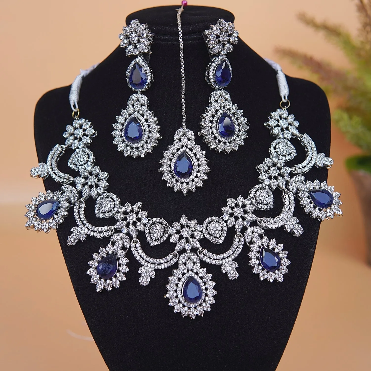 Cubic Zirconia Semi-Bridal Necklace Set