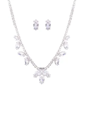 CUBIC ZIRCONIA SPROUT DESIGN BRIDAL NECKLACE AND EARRING SET