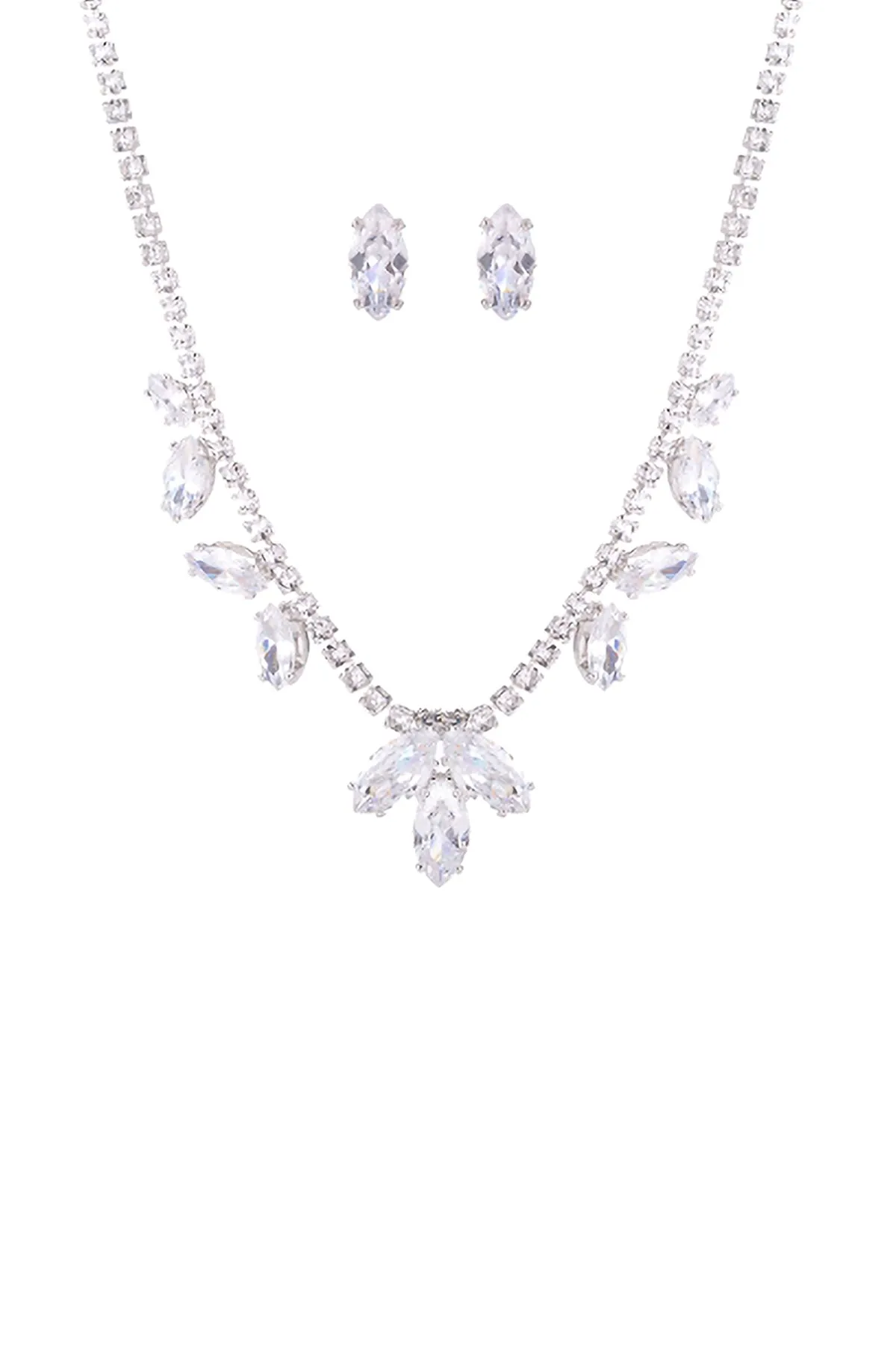 CUBIC ZIRCONIA SPROUT DESIGN BRIDAL NECKLACE AND EARRING SET