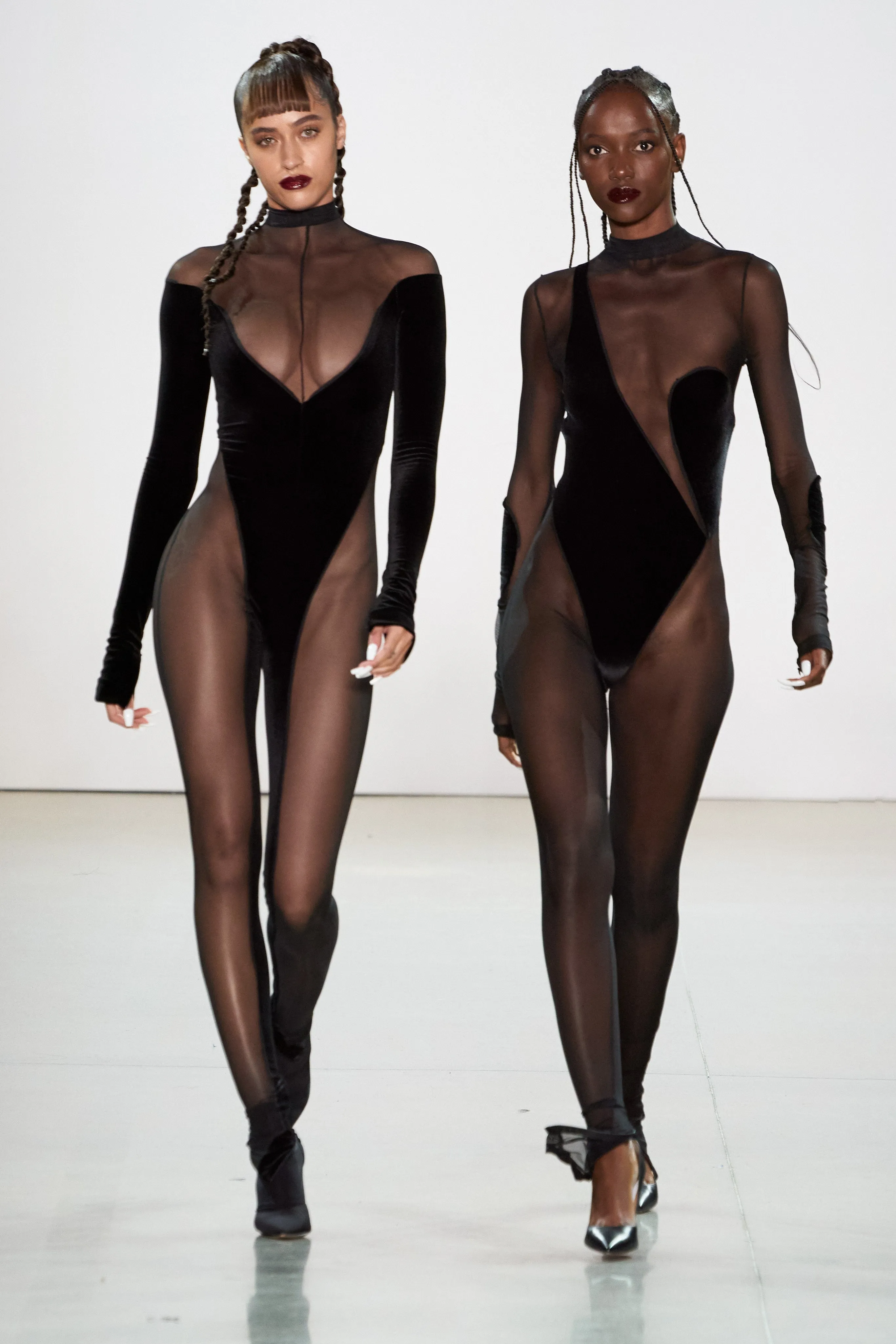 Cutout Mesh and Velvet Catsuit