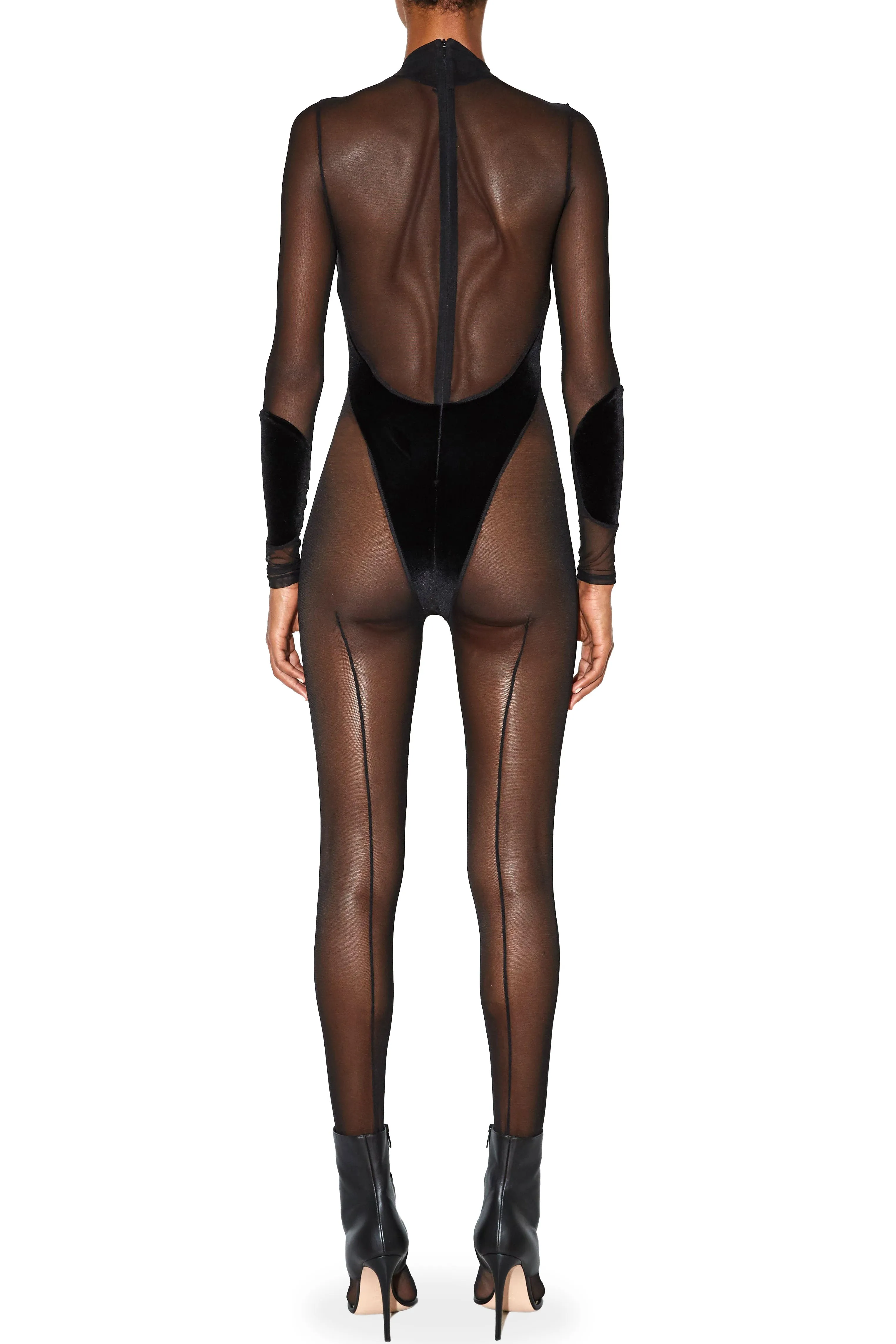 Cutout Mesh and Velvet Catsuit
