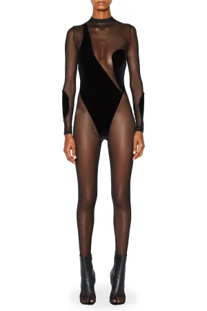 Cutout Mesh and Velvet Catsuit