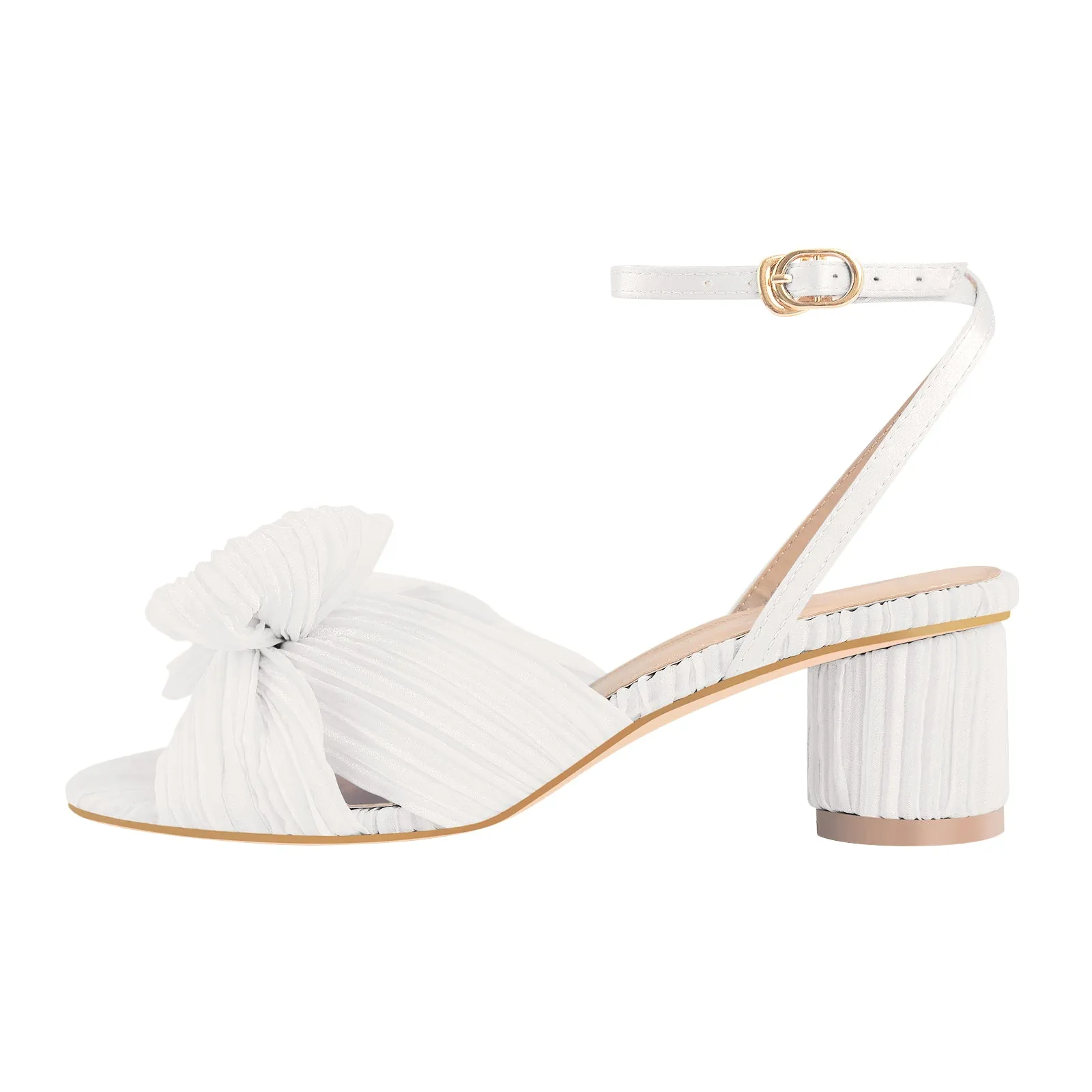 Cylindrical Chunky Heel Pleated Bow Sandals