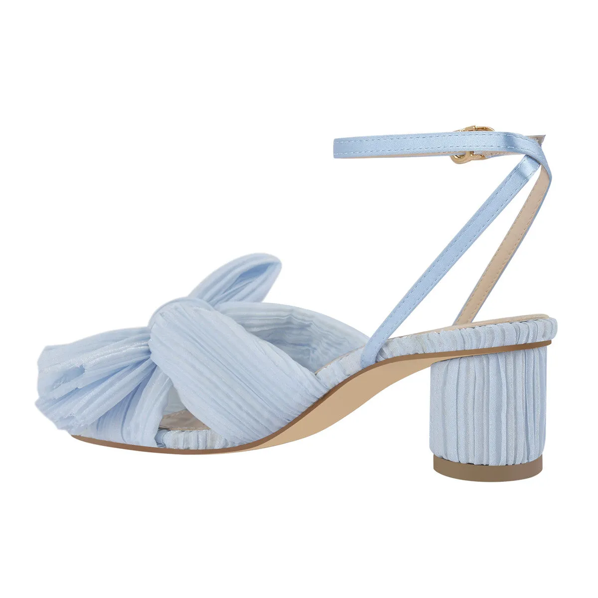 Cylindrical Chunky Heel Pleated Bow Sandals