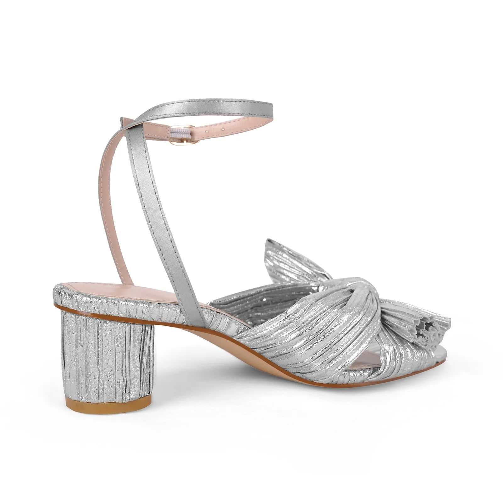 Cylindrical Chunky Heel Pleated Bow Sandals