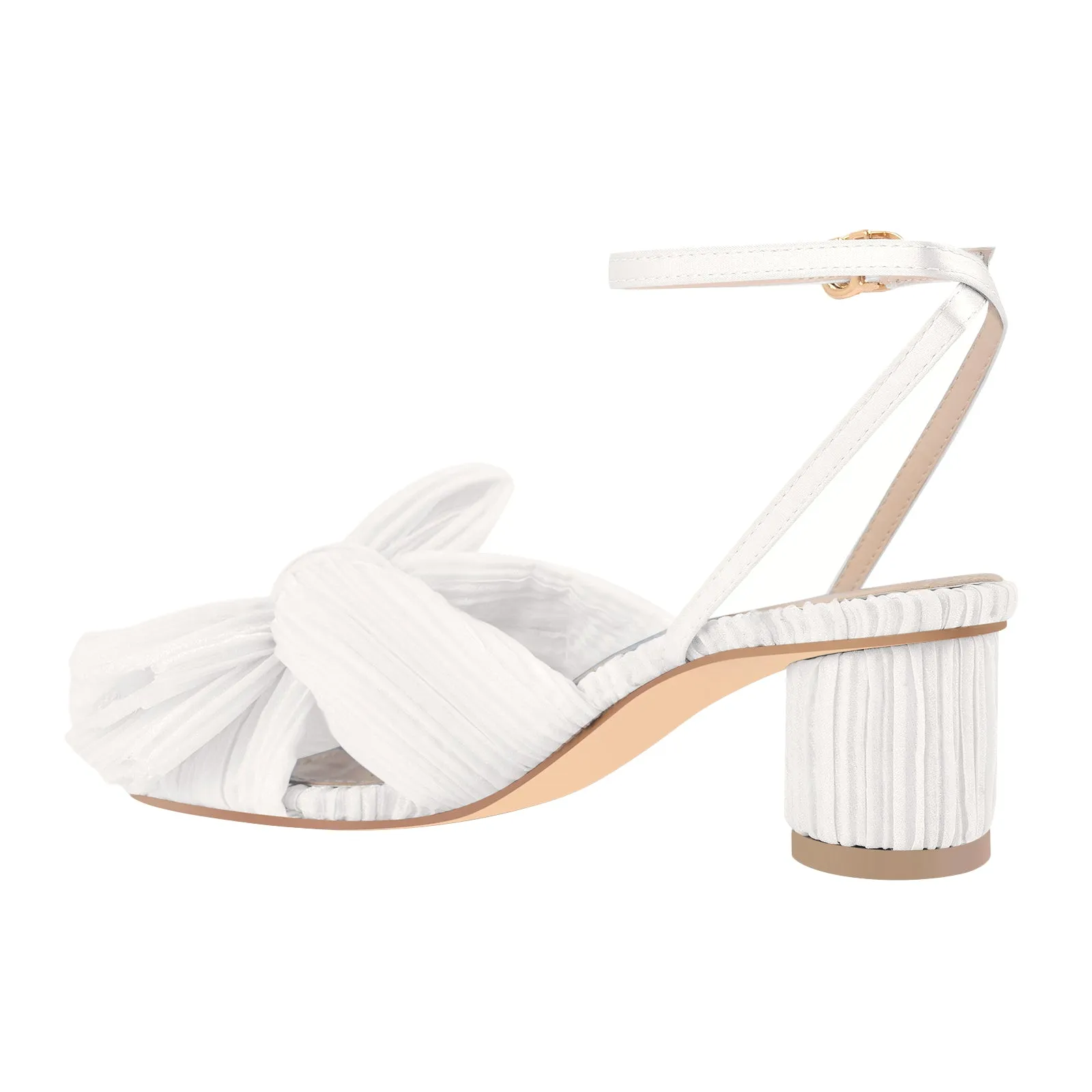 Cylindrical Chunky Heel Pleated Bow Sandals