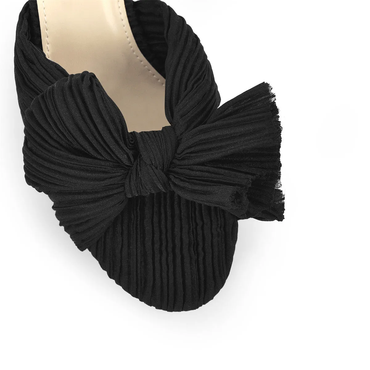 Cylindrical Chunky Heel Pleated Bow Sandals
