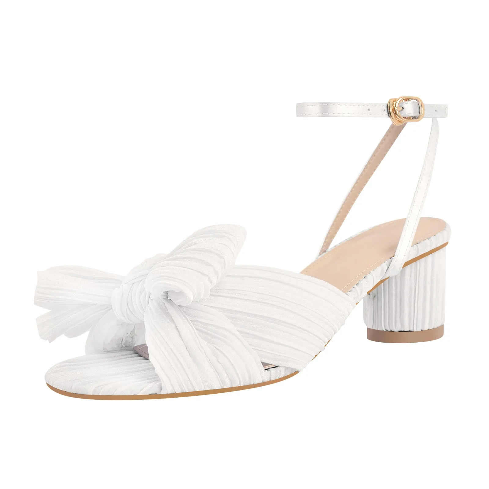 Cylindrical Chunky Heel Pleated Bow Sandals
