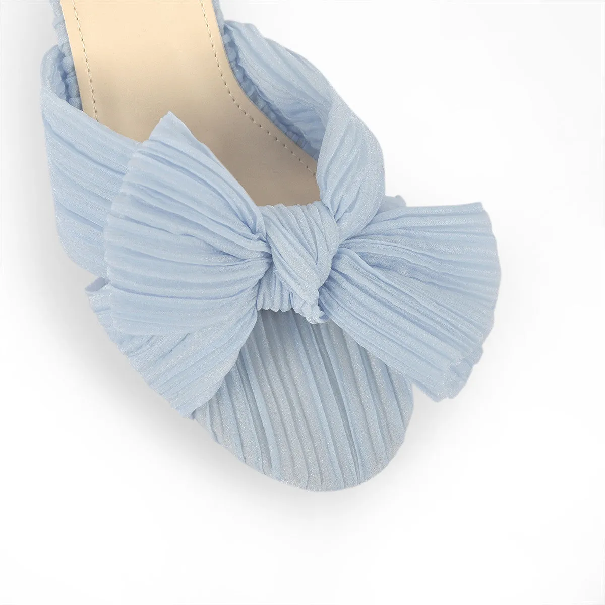Cylindrical Chunky Heel Pleated Bow Sandals