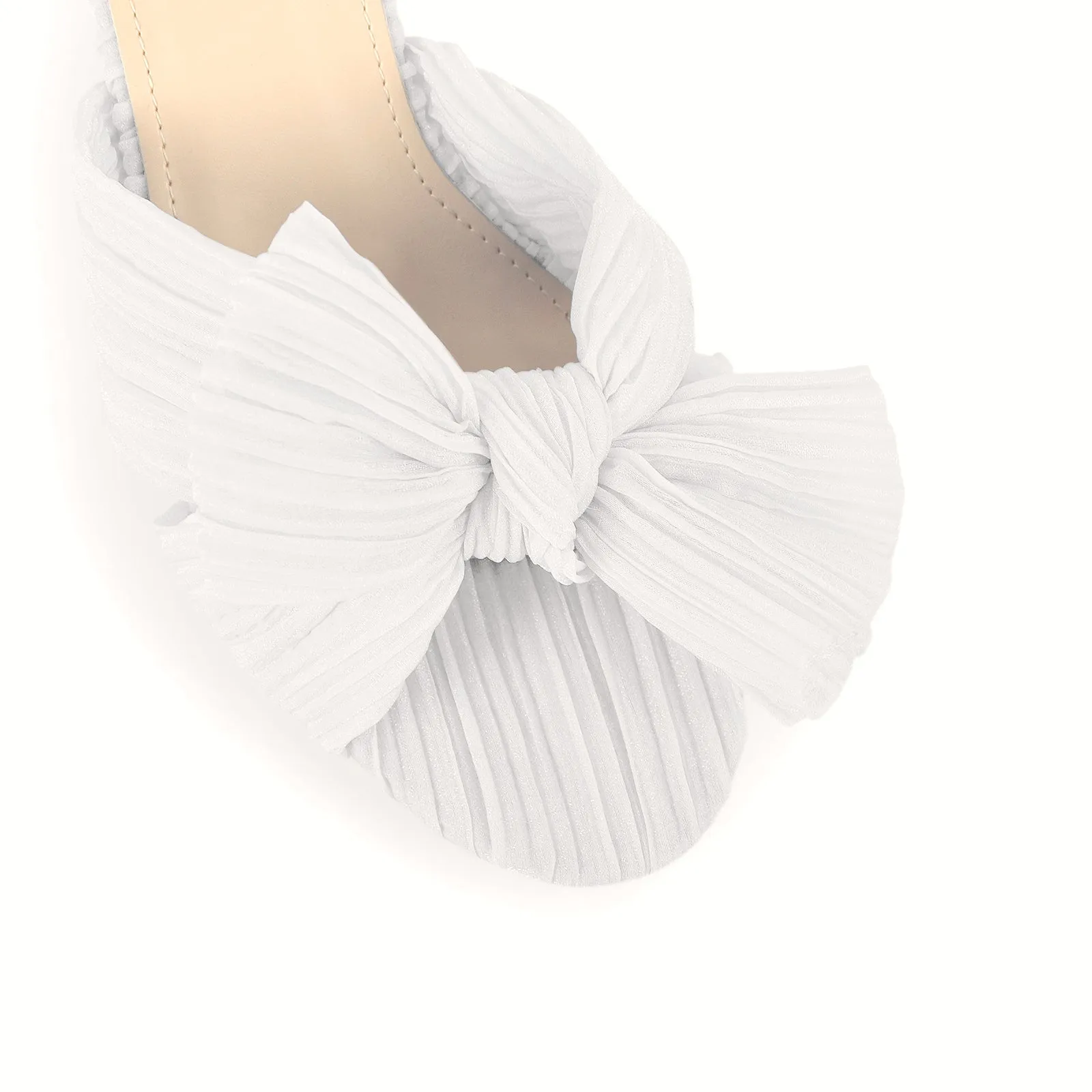 Cylindrical Chunky Heel Pleated Bow Sandals