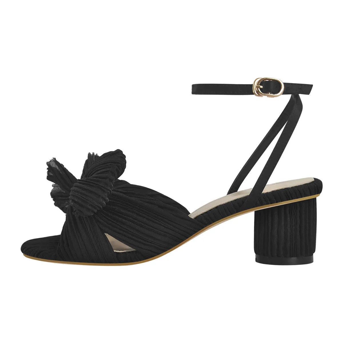Cylindrical Chunky Heel Pleated Bow Sandals