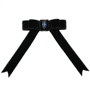 Dark Blue Sapphire Black Velvet Hair-bow Clip