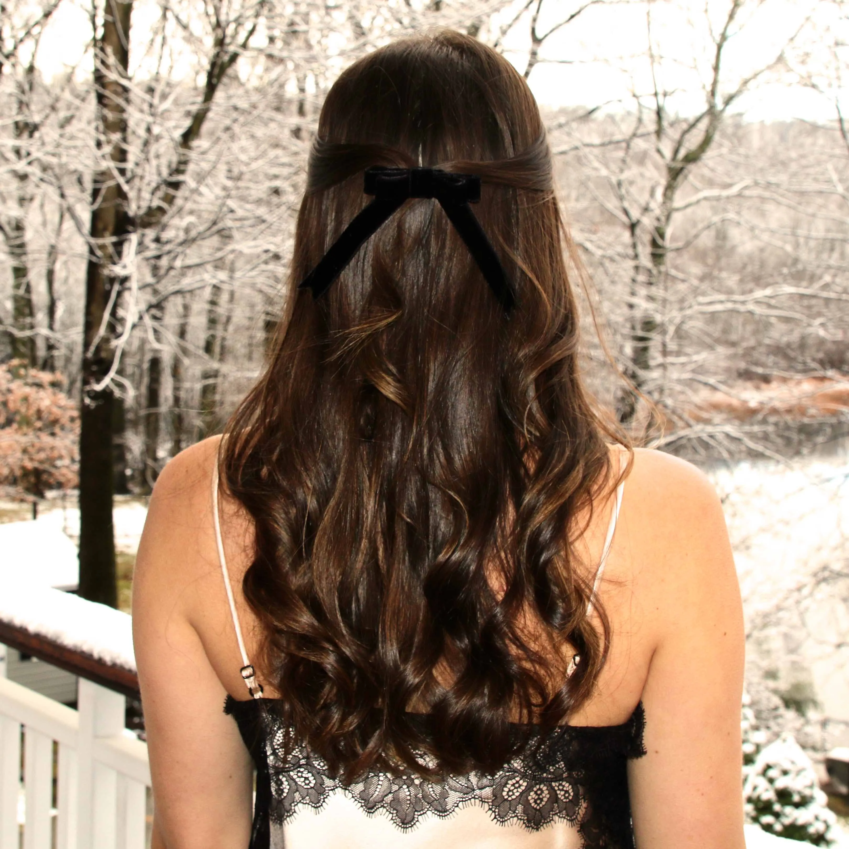 Dark Blue Sapphire Black Velvet Hair-bow Clip