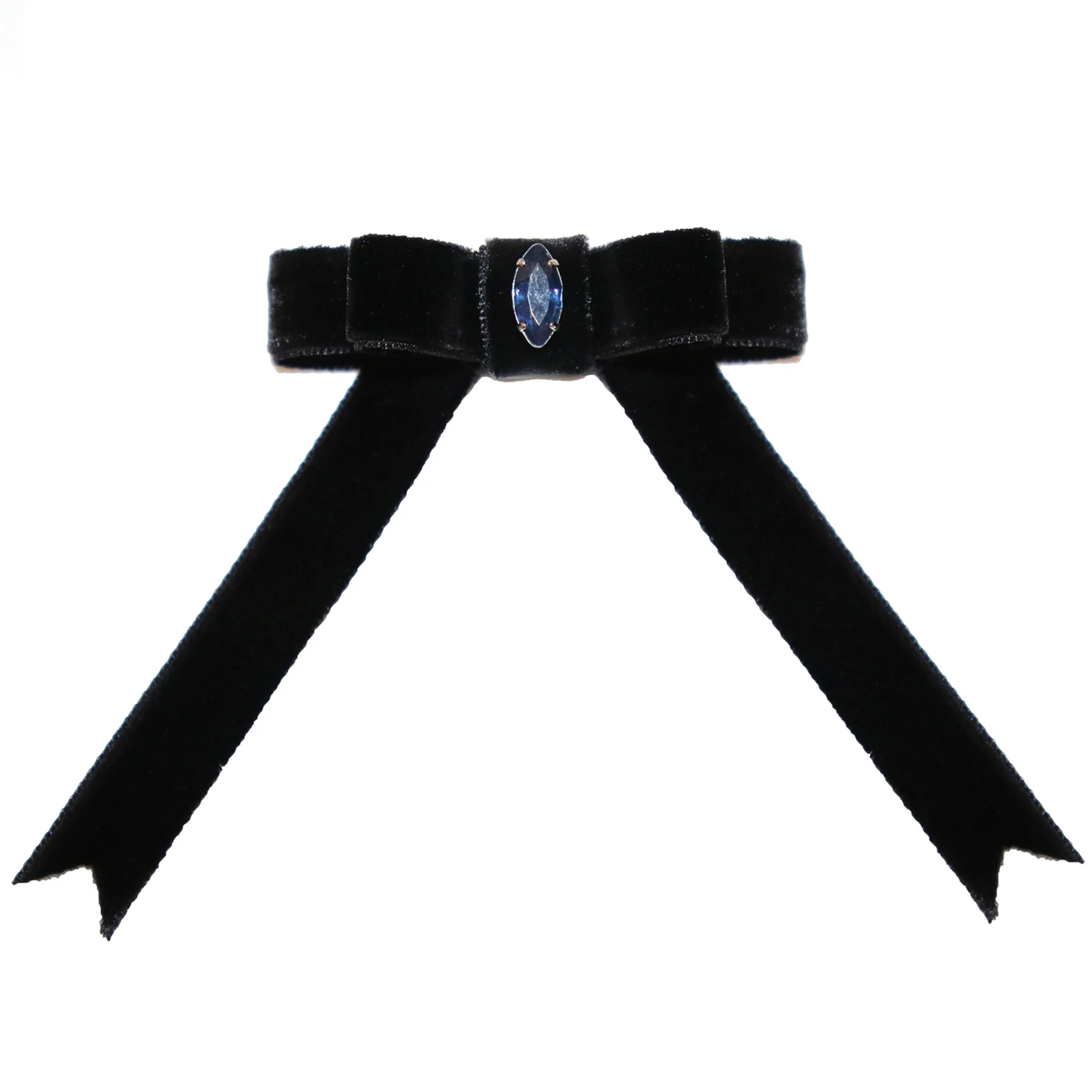Dark Blue Sapphire Black Velvet Hair-bow Clip