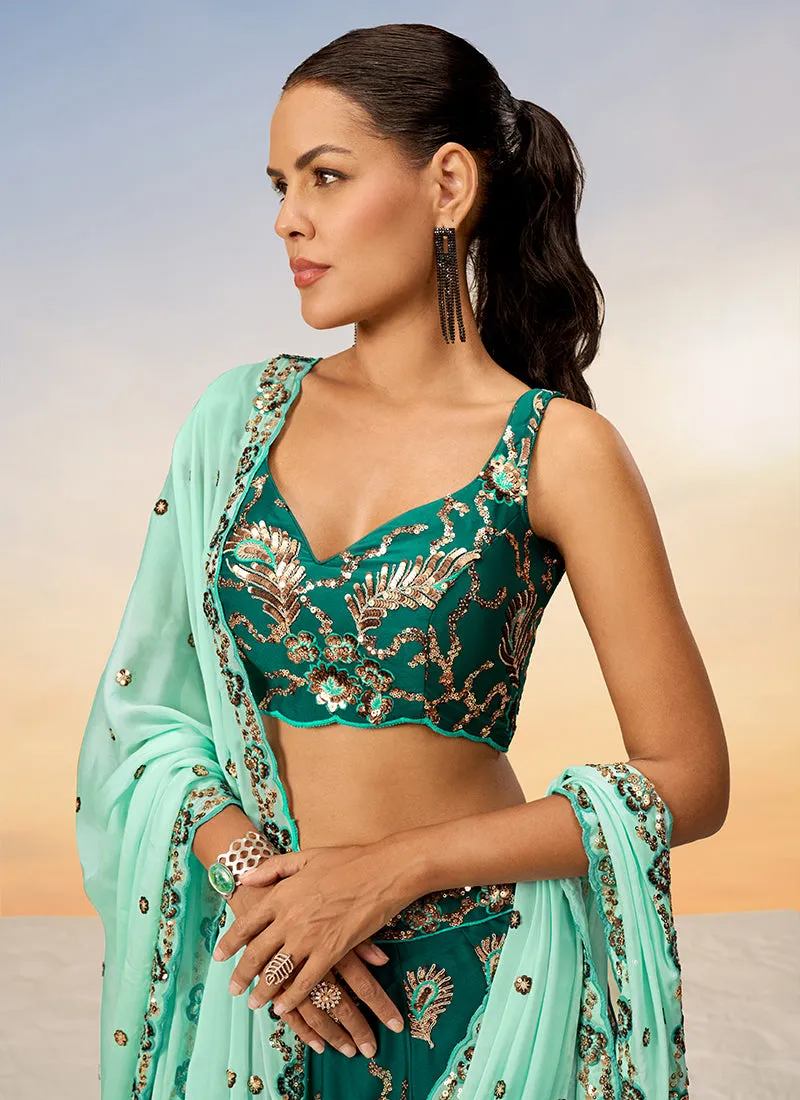 Dark Green Bridal Embroidered Lehenga Choli