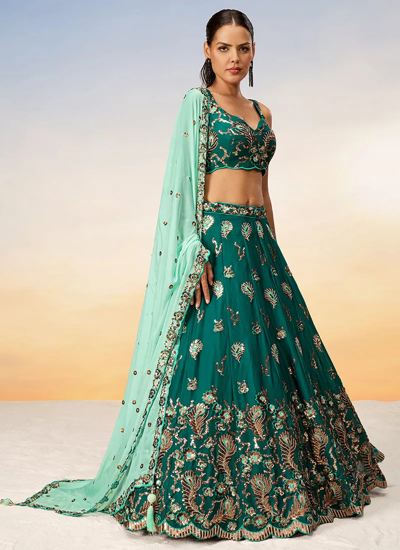 Dark Green Bridal Embroidered Lehenga Choli