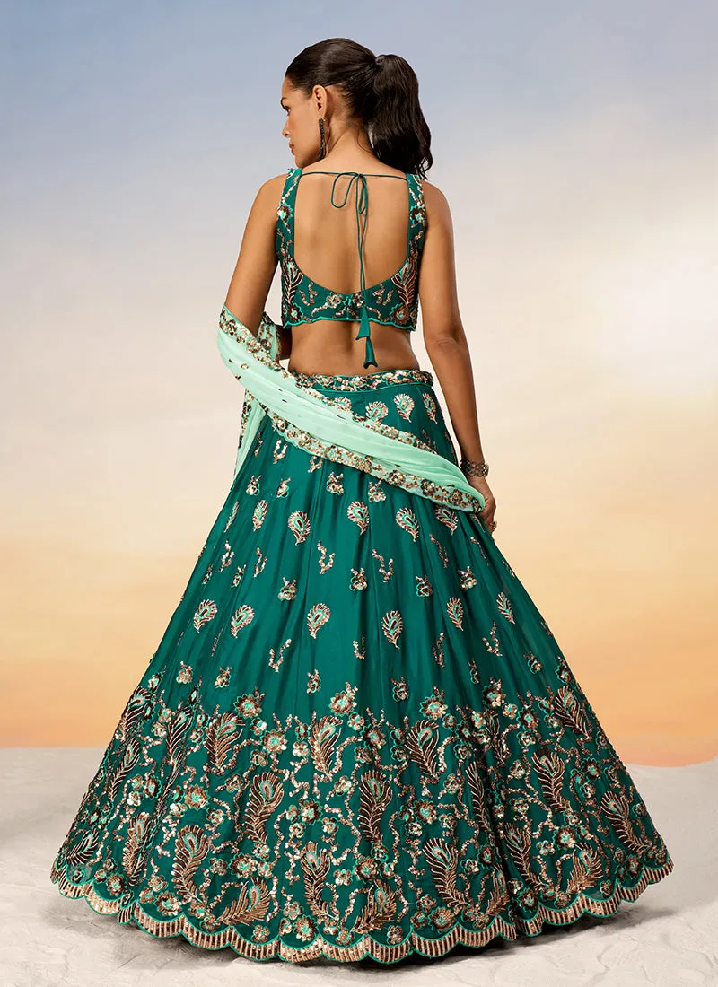 Dark Green Bridal Embroidered Lehenga Choli