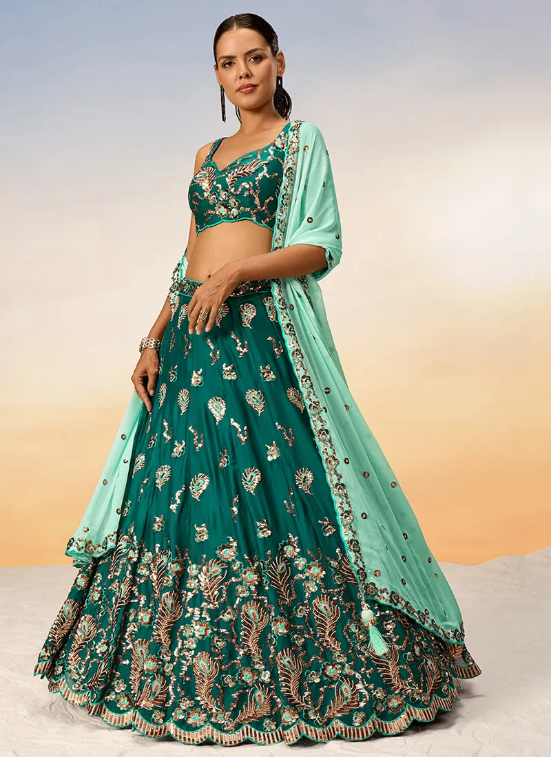 Dark Green Bridal Embroidered Lehenga Choli