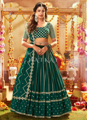 Dark Green Embroidered Wedding Lehenga Choli