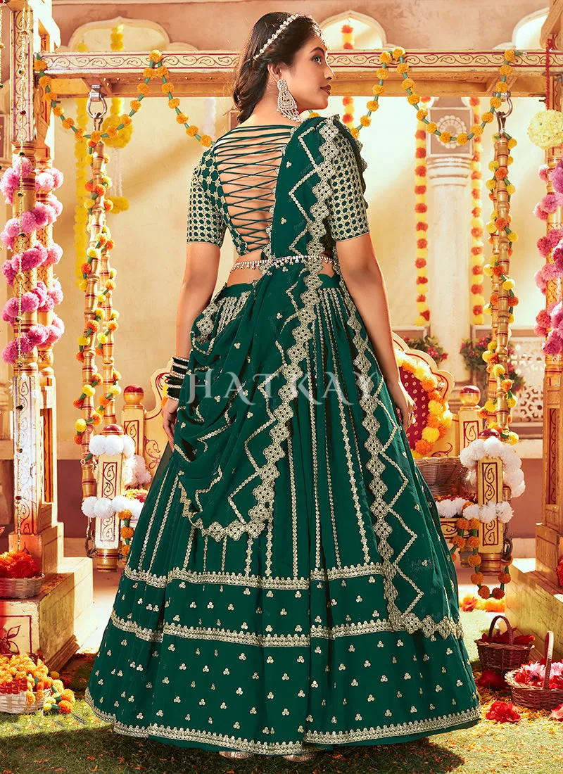 Dark Green Embroidered Wedding Lehenga Choli