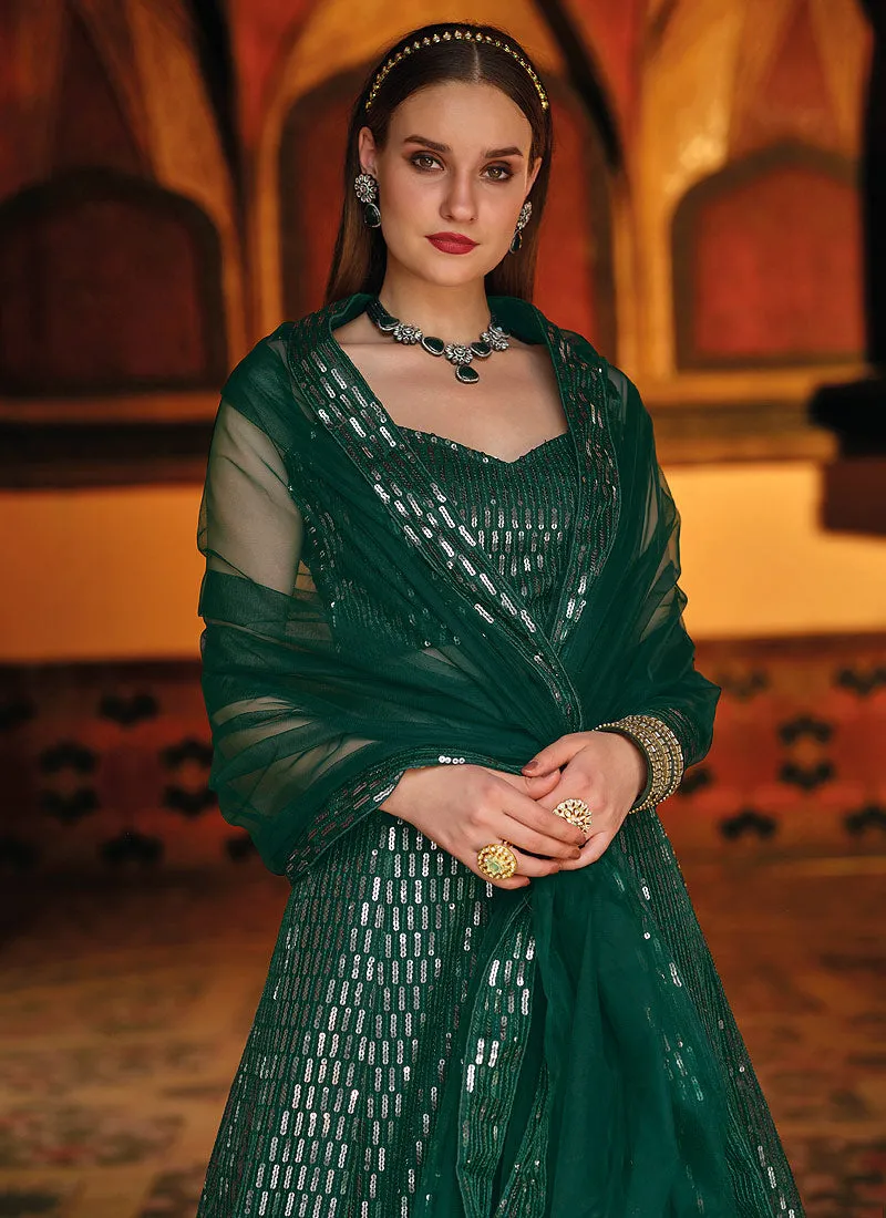 Dark Green Sequence Embroidered Designer Lehenga Choli