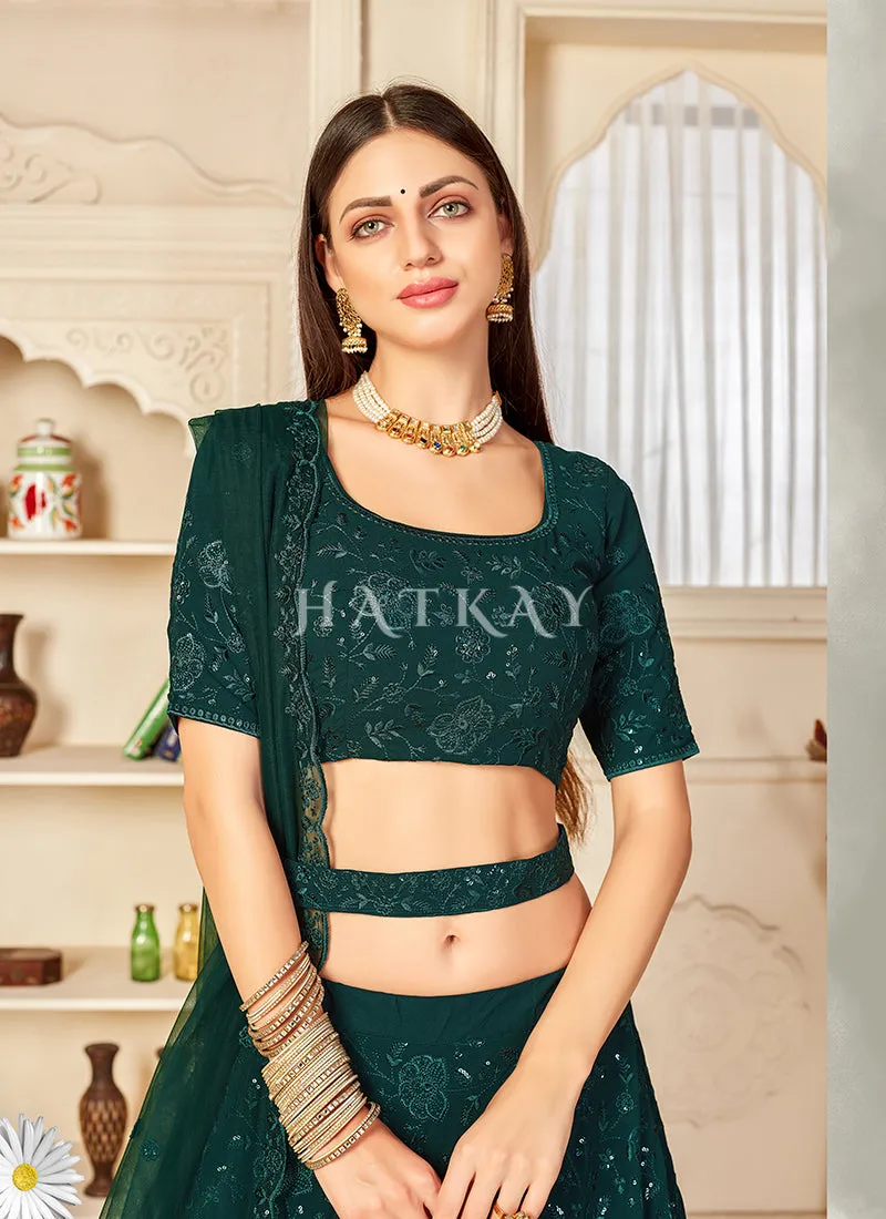 Dark Green Sequence Embroidered Festive Lehenga