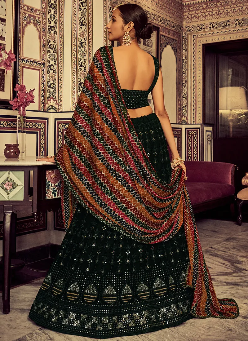 Dark Green Sequence Embroidery Traditional Lehenga Choli