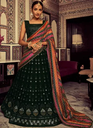Dark Green Sequence Embroidery Traditional Lehenga Choli
