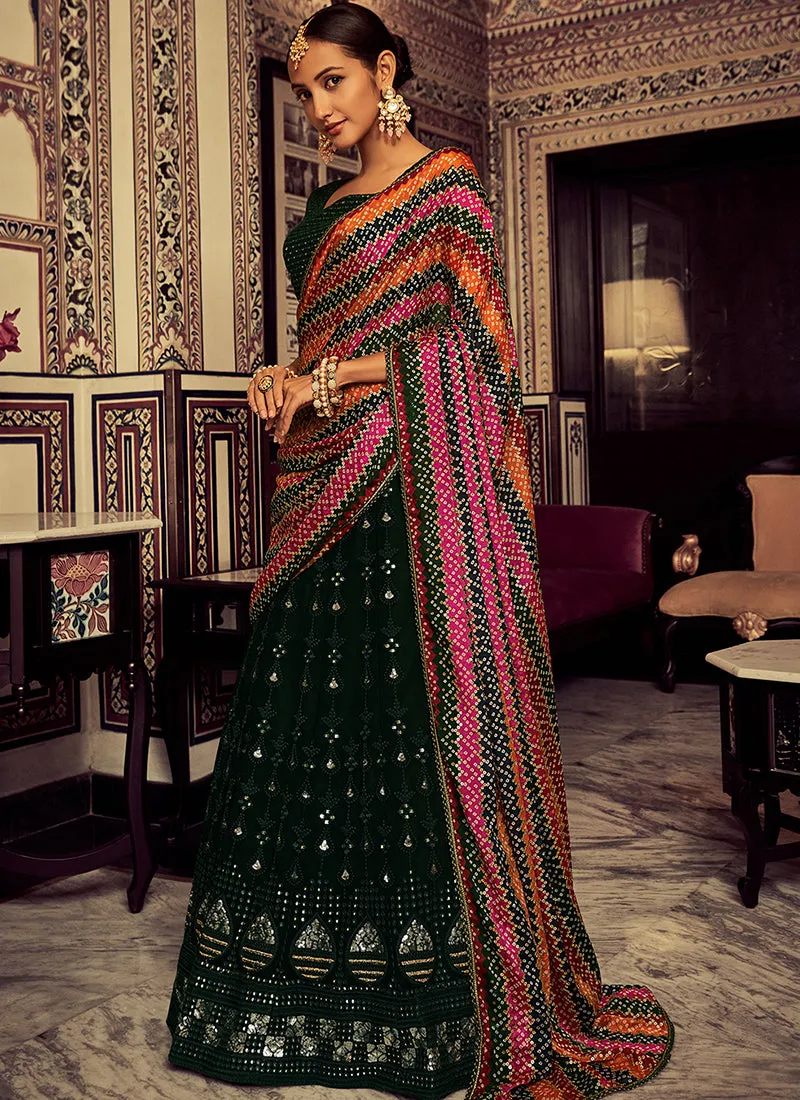 Dark Green Sequence Embroidery Traditional Lehenga Choli