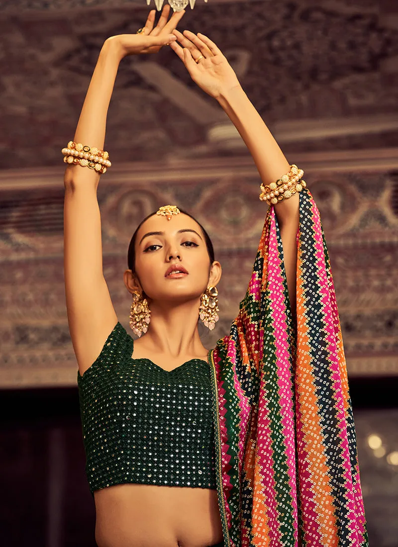 Dark Green Sequence Embroidery Traditional Lehenga Choli