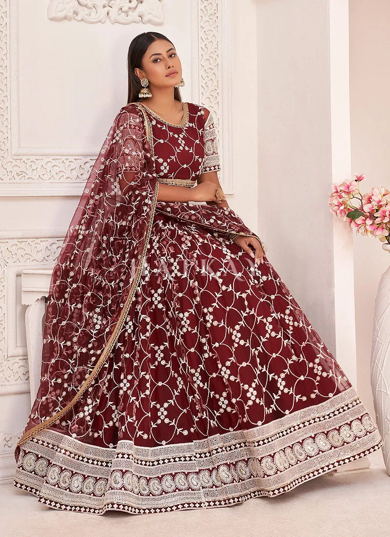 Deep Maroon Traditional Embroidered Wedding Lehenga Choli