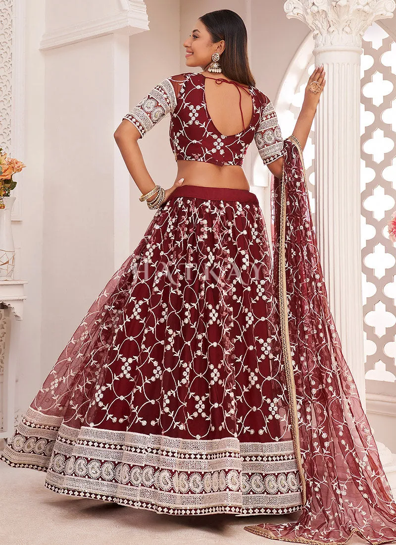 Deep Maroon Traditional Embroidered Wedding Lehenga Choli