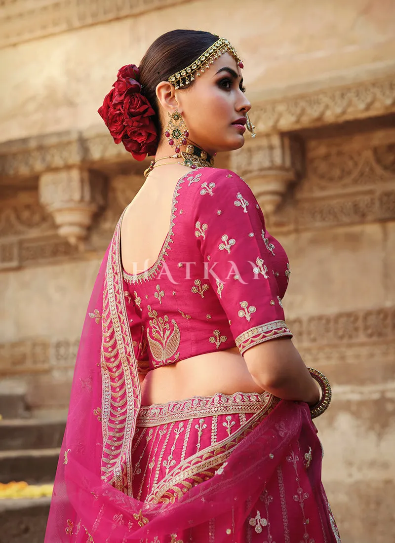 Deep Pink Zari Embroidered Bridal Lehenga Choli
