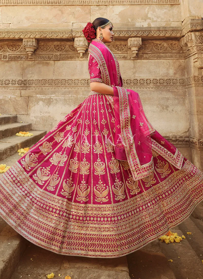 Deep Pink Zari Embroidered Bridal Lehenga Choli