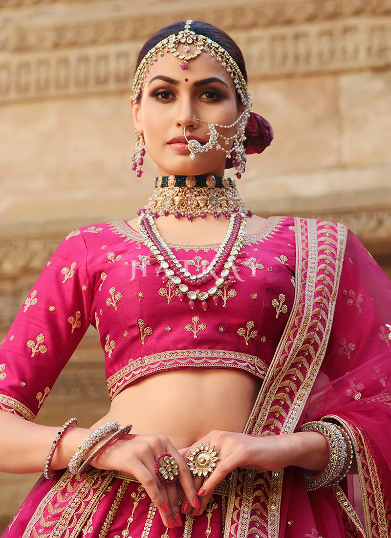 Deep Pink Zari Embroidered Bridal Lehenga Choli