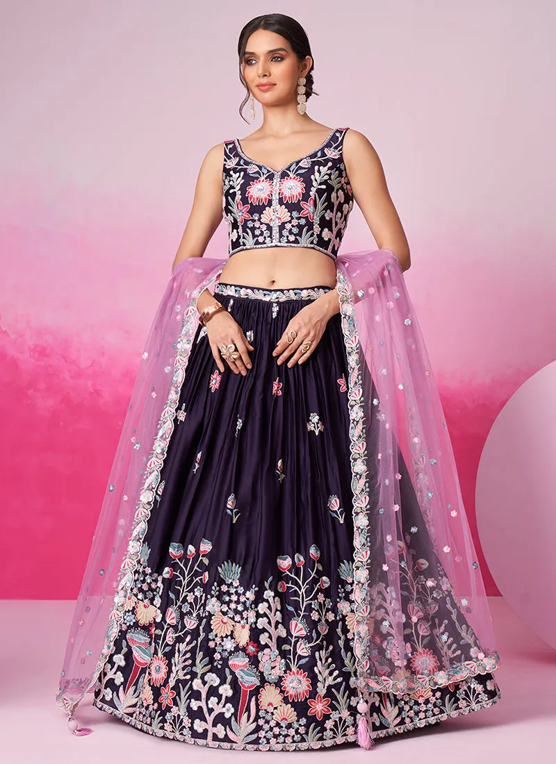 Deep Purple Embroidered Bridal Lehenga Choli
