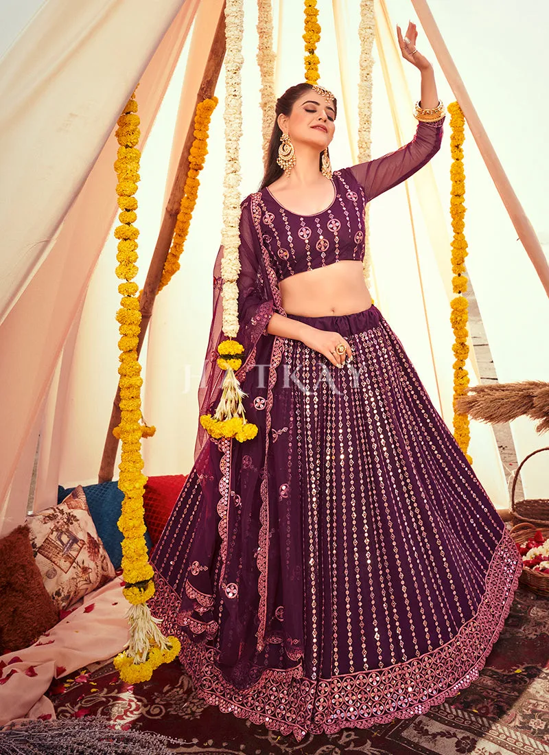Deep Wine Embroidered Wedding Lehenga Choli