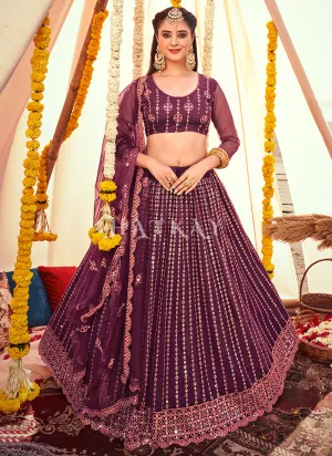 Deep Wine Embroidered Wedding Lehenga Choli