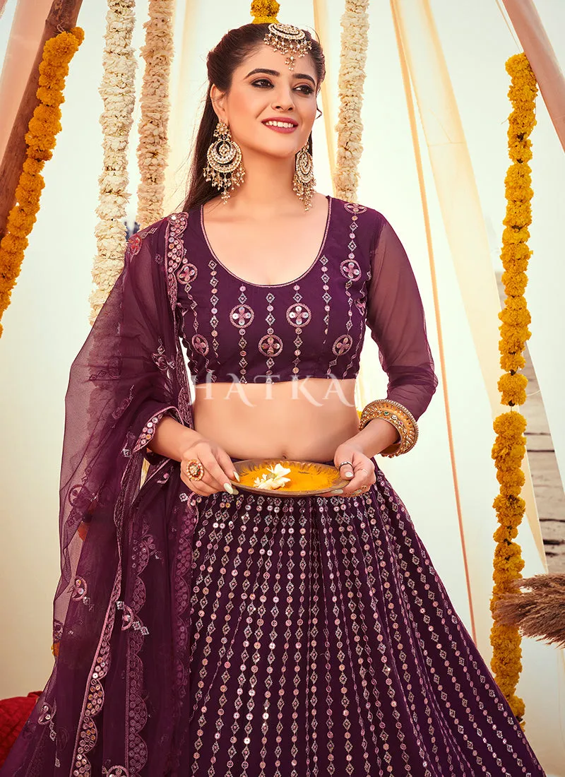 Deep Wine Embroidered Wedding Lehenga Choli