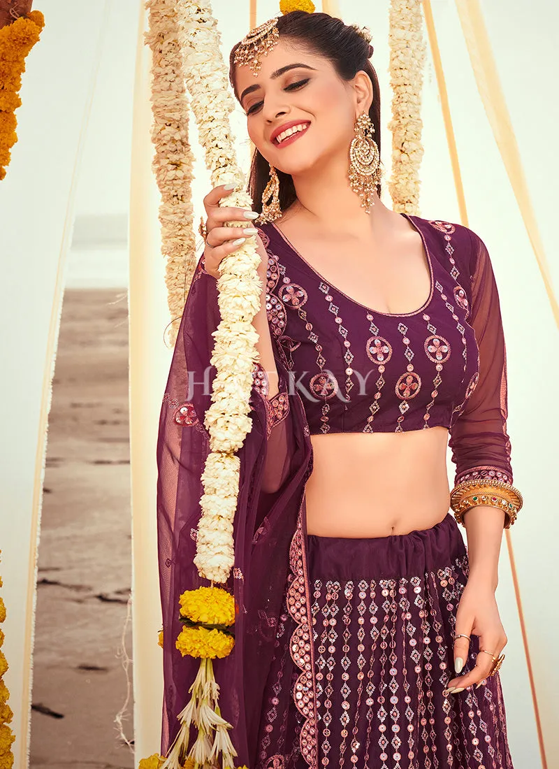 Deep Wine Embroidered Wedding Lehenga Choli